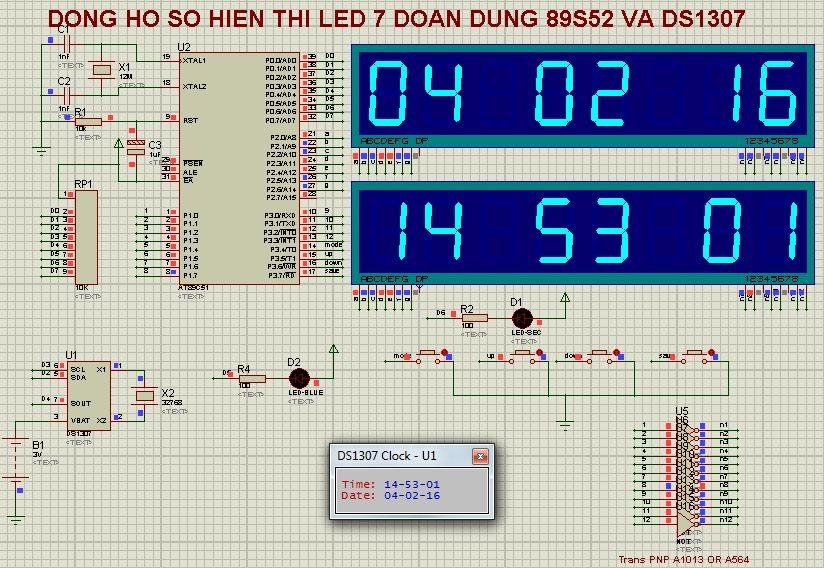 Đồng hồ số hiển thị trên LED 7 đoạn dùng 89S52 và DS1307