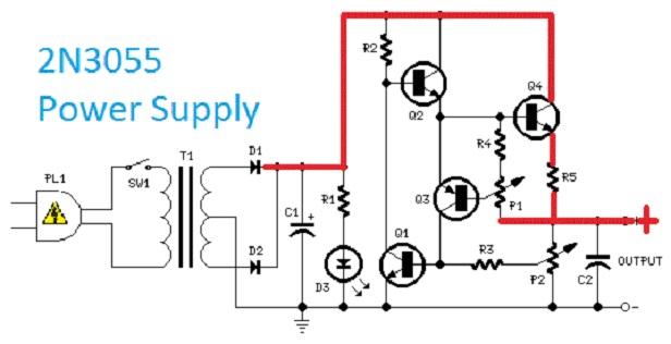 Mạch nguồn điều chỉnh điện áp DC bằng 2N3055 từ 0.7V – 24V